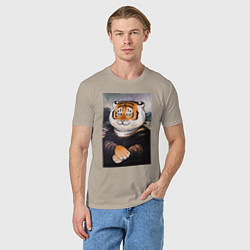 Футболка хлопковая мужская Тигр - Мона Лиза, цвет: миндальный — фото 2