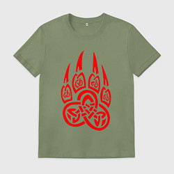 Футболка хлопковая мужская ПЕЧАТЬ ВЕЛЕСА КРАСНЫЙ ЛАПА ВОЛКА, цвет: авокадо