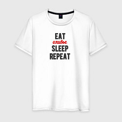 Футболка хлопковая мужская Eat оливье Sleep Repeat, цвет: белый