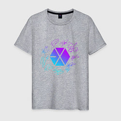 Футболка хлопковая мужская EXO BAND NEON LOGO АВТОГРАФЫ, цвет: меланж