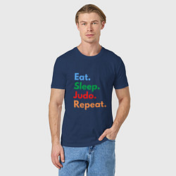 Футболка хлопковая мужская Eat Sleep Judo Repeat, цвет: тёмно-синий — фото 2