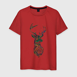 Футболка хлопковая мужская Образ оленя из линий, цвет: красный