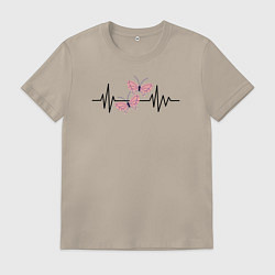 Футболка хлопковая мужская Бабочки сердцебиение, цвет: миндальный