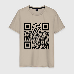 Футболка хлопковая мужская Хочу в тайгу - QR code, цвет: миндальный