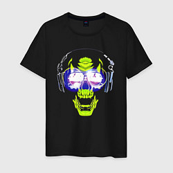 Футболка хлопковая мужская Neon skull - music lover, цвет: черный