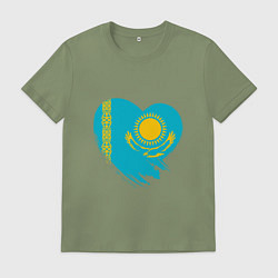 Футболка хлопковая мужская Сердце - Казахстан, цвет: авокадо