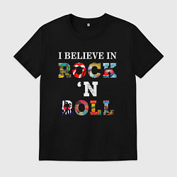 Футболка хлопковая мужская Я ВЕРЮ В РОК-Н-РОЛЛ I BELIEVE IN ROCK N ROLL, цвет: черный