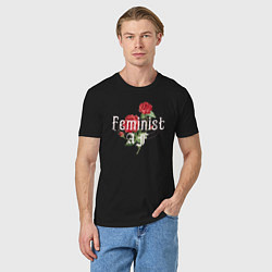 Футболка хлопковая мужская Feminist AF, цвет: черный — фото 2