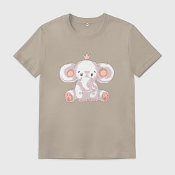 Футболка хлопковая мужская Слоненок с короной, цвет: миндальный