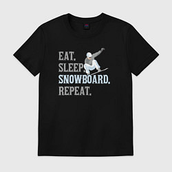 Футболка хлопковая мужская Ешь Спи Сноуборд Повторить, цвет: черный