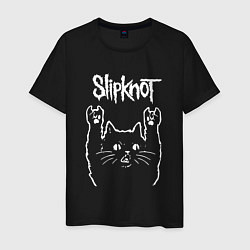 Футболка хлопковая мужская Slipknot, Слипкнот Рок кот, цвет: черный