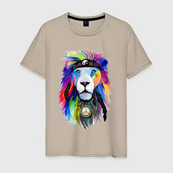 Футболка хлопковая мужская Color lion! Neon!, цвет: миндальный