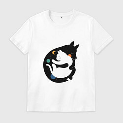 Футболка хлопковая мужская Обнимашки волк и кошка, цвет: белый