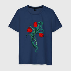 Футболка хлопковая мужская Красные тюльпаны, букет, цвет: тёмно-синий