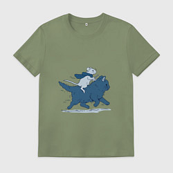Футболка хлопковая мужская Путешествие на коте, цвет: авокадо