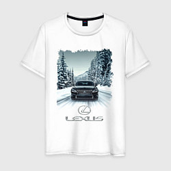 Футболка хлопковая мужская Lexus - зимняя дорога, цвет: белый