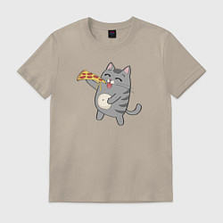 Футболка хлопковая мужская Кот с кусочком пиццы, цвет: миндальный