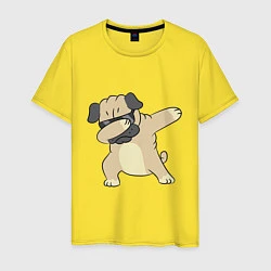 Футболка хлопковая мужская Дэббинг мопс в чёрных очках - Dabbing dog, цвет: желтый
