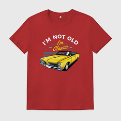 Футболка хлопковая мужская Желтый ретро-автомобиль, цвет: красный