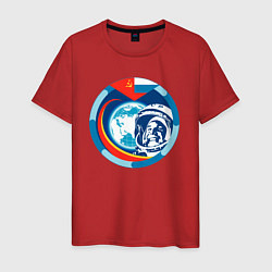 Футболка хлопковая мужская Первый Космонавт Юрий Гагарин 1, цвет: красный