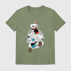 Футболка хлопковая мужская Чашки Cuphead, цвет: авокадо