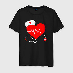 Футболка хлопковая мужская Сердце и фонендоскоп, цвет: черный