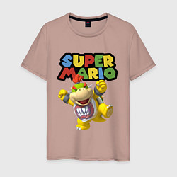 Футболка хлопковая мужская Bowser Junior Super Mario, цвет: пыльно-розовый