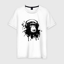 Футболка хлопковая мужская Шимпанзе-меломан, цвет: белый
