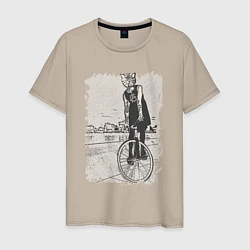 Футболка хлопковая мужская Cat bike punk, цвет: миндальный