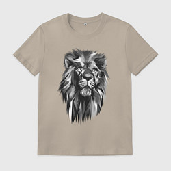 Футболка хлопковая мужская Черно-белая голова льва, цвет: миндальный