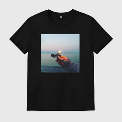 Футболка хлопковая мужская Пламенный свет на Байкале, цвет: черный