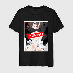 Футболка хлопковая мужская Девушка и надпись Senpai Ahegao, цвет: черный