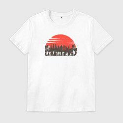 Футболка хлопковая мужская Зомби в городе, цвет: белый