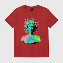 Футболка хлопковая мужская Gorgon Medusa Vaporwave Neon, цвет: красный