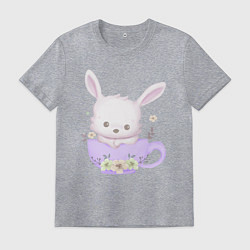 Футболка хлопковая мужская Милый Крольчонок Внутри Чашки, цвет: меланж