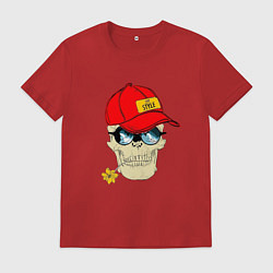 Футболка хлопковая мужская Череп с цветком в зубах, цвет: красный