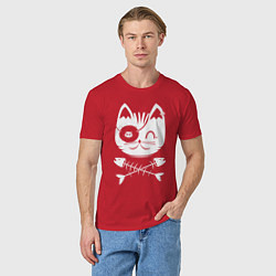 Футболка хлопковая мужская Голова кота Skull Hype, цвет: красный — фото 2