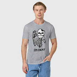 Футболка хлопковая мужская Im okay! Skeleton Я в порядке! Жест, цвет: меланж — фото 2