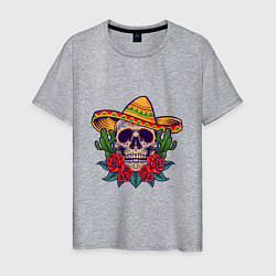 Футболка хлопковая мужская Skull - Mexico, цвет: меланж