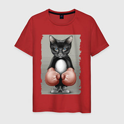 Футболка хлопковая мужская Крутой котяра в боксёрских перчатках Cool cat in b, цвет: красный