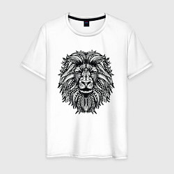 Футболка хлопковая мужская Лев в стиле Мандала Mandala Lion, цвет: белый