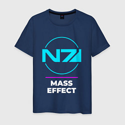 Футболка хлопковая мужская Символ Mass Effect в неоновых цветах, цвет: тёмно-синий
