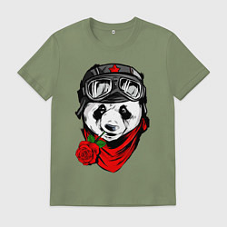 Футболка хлопковая мужская Панда с розой во рту, цвет: авокадо
