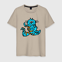 Футболка хлопковая мужская Синий котенок, цвет: миндальный