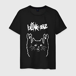 Футболка хлопковая мужская Blink 182 Рок кот, цвет: черный