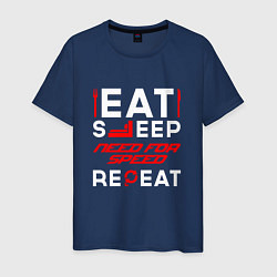 Футболка хлопковая мужская Надпись Eat Sleep Need for Speed Repeat, цвет: тёмно-синий