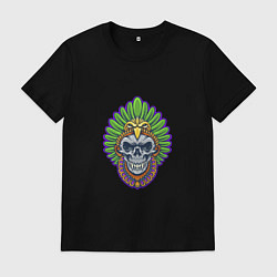Футболка хлопковая мужская Skull - Indian, цвет: черный