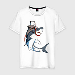 Футболка хлопковая мужская Опоссум верхом на акуле, цвет: белый