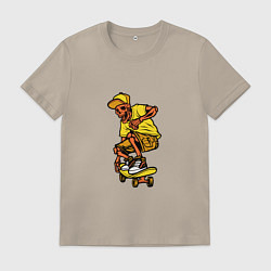 Футболка хлопковая мужская SKELETON ON A SKATEBOARD, цвет: миндальный