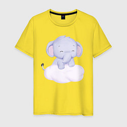 Футболка хлопковая мужская Милый Слонёнок Стоит На Облаке, цвет: желтый